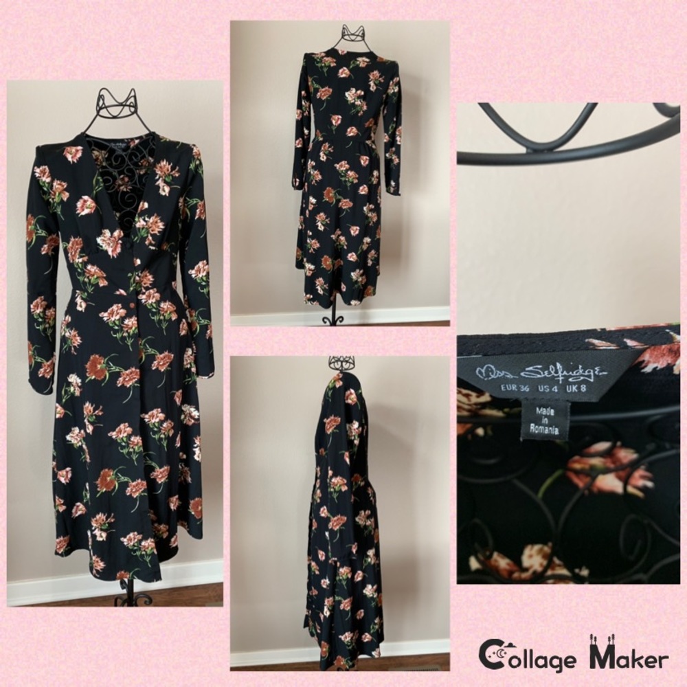 Miss Selfridge Black Floral Midi Dress